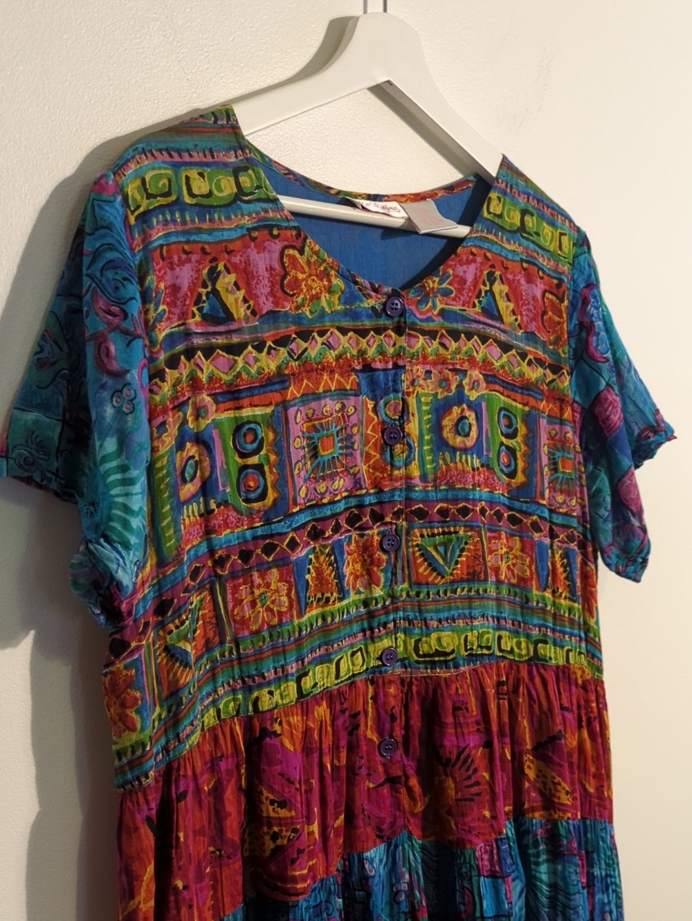 VINTAGE bohemian printed patchwork maxi dress - size large - Picture 4 of 7